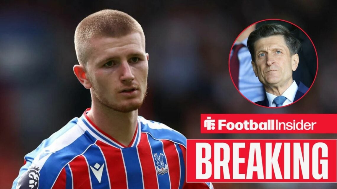 Adam Wharton in action for Crystal Palace, with Steve Parish in a circular inset