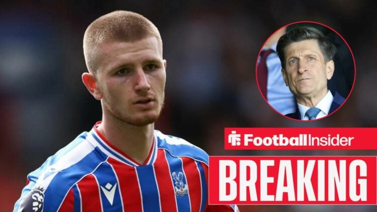 Adam Wharton in action for Crystal Palace, with Steve Parish in a circular inset