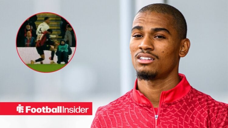 Amine Adli, headbutt on Gabriel Magalhaes in a circular inset