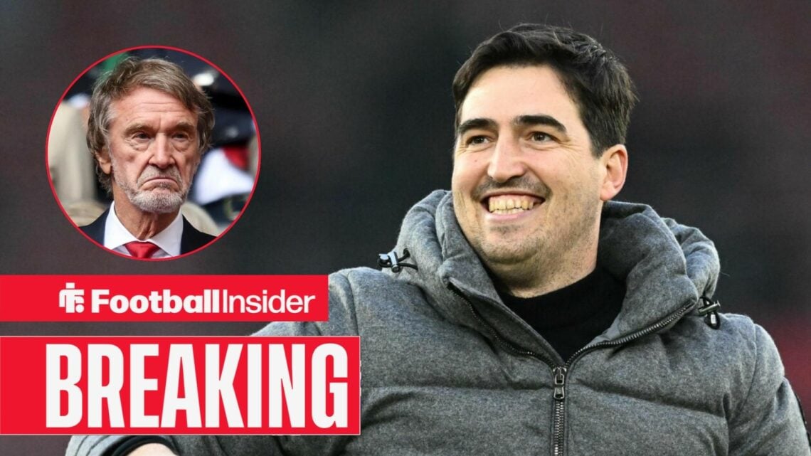 Andoni Iraola on the sidelines at Bournemouth, with Sir Jim Ratcliffe in a circular inset