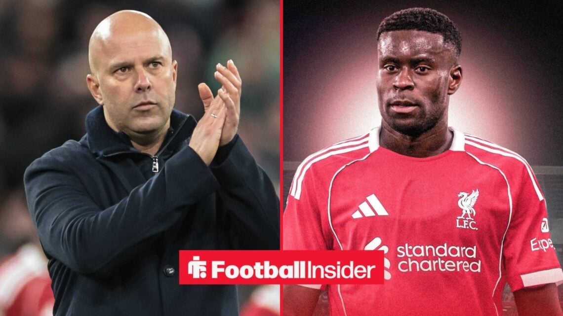 Arne Slot clapping alongside Marc Guehi in a Liverpool shirt