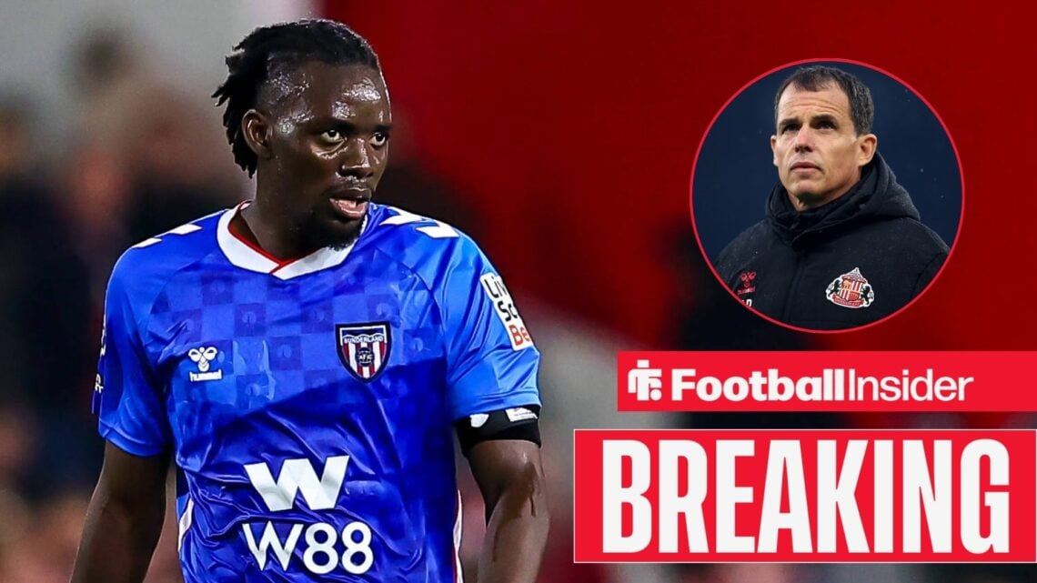 Bertrand Traore playing for Sunderland, Regis Le Bris in a circular inset