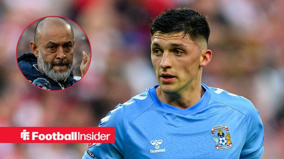 Bobby Thomas in action for Coventry City, with Nuno Espirito Santo in a circular inset