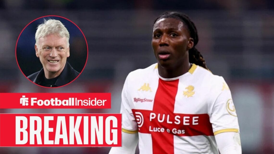 Brooke Norton-Cuffy in action for Genoa, with David Moyes in a circular inset