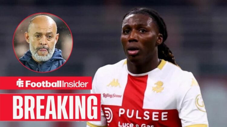 Brooke Norton-Cuffy in action for Genoa, with Nuno Espirito Santo in a circular inset