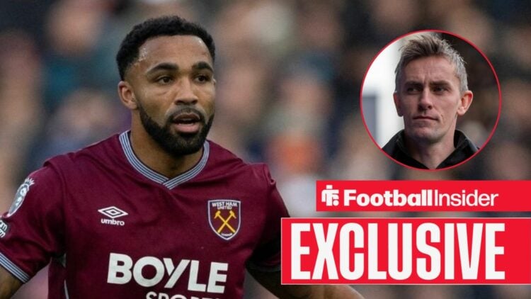 Callum Wilson in action for West Ham, with Kieran McKenna in a circular inset