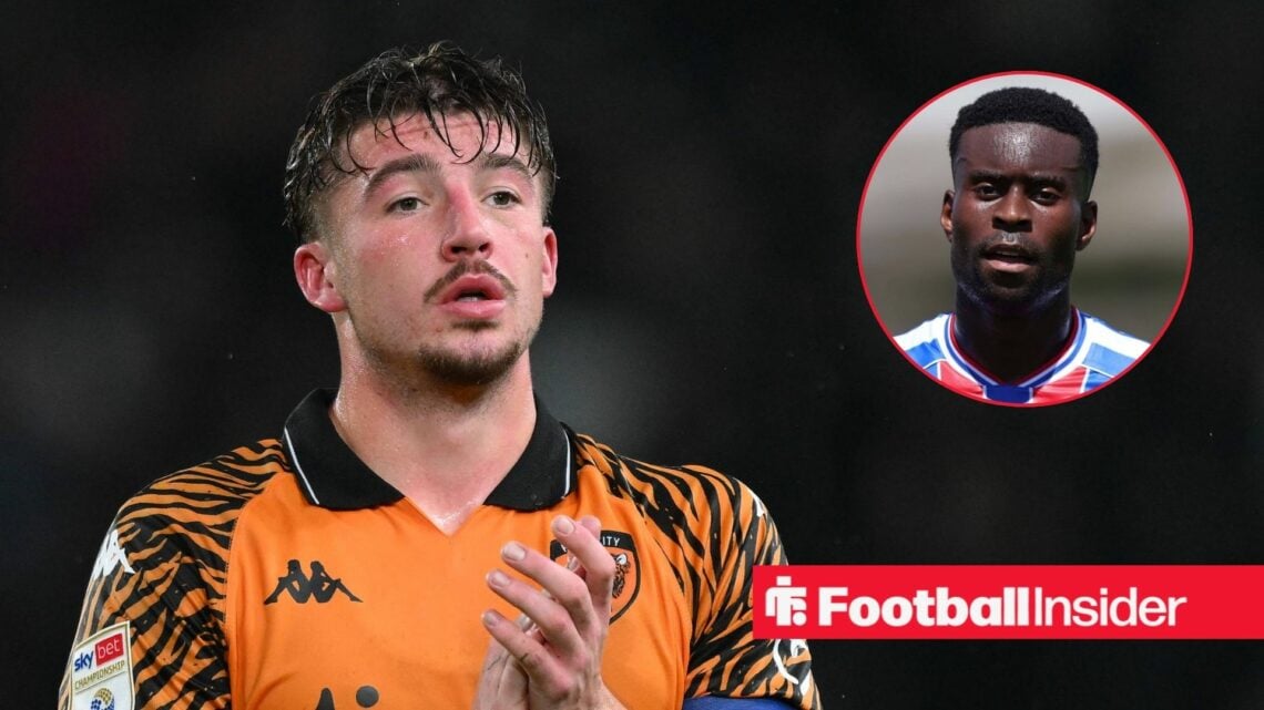 Charlie Hughes applauding at Hull City, with Marc Guehi in a circular inset