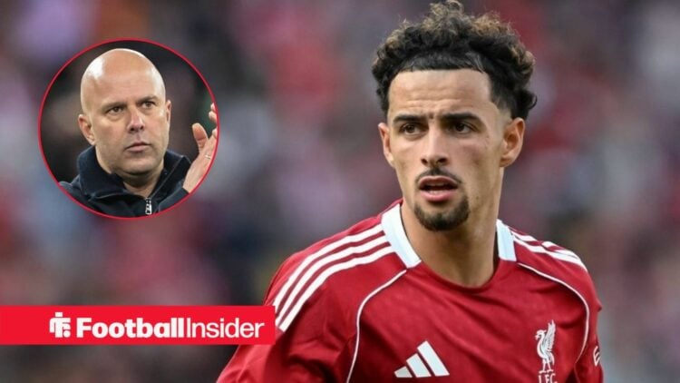 Curtis Jones in action for Liverpool, with Arne Slot in a circular inset