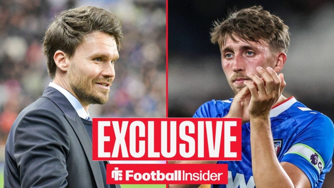 Football Insider exclusive as Rangrs manager Danny Rohl smiles, while Sunderland star Dan Neil applauds.