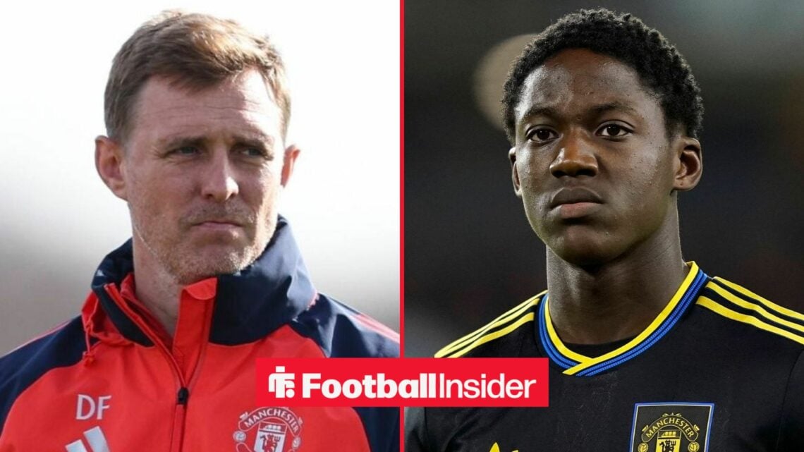 Darren Fletcher in training with Man United, with Kobbie Mainoo in action