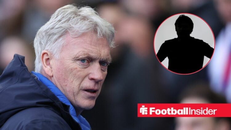 David Moyes as Everton manager, Nathan Patterson's silhouette in a circular inset