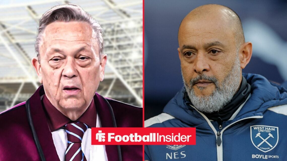 David Sullivan at the London Stadium alongside Nuno Espirito Santo in a West Ham jacket