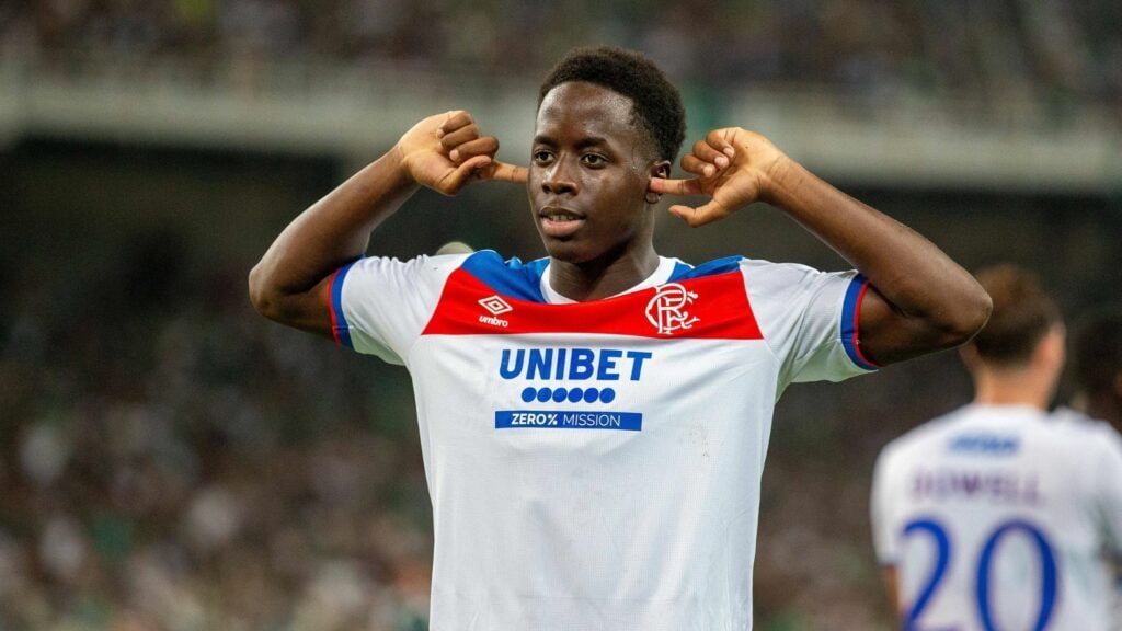 Djeidi Gassama celebrating a goal for Rangers