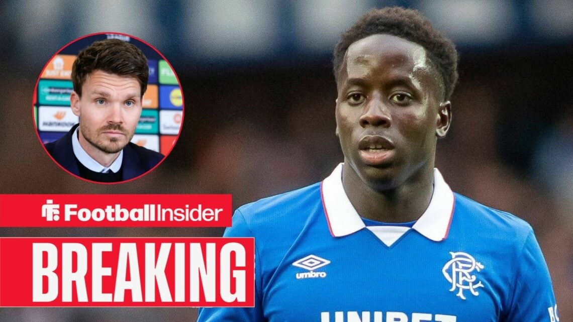 Djeidi Gassama in action for Rangers, with Danny Rohl in a circular inset