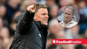 Eddie Howe pointing with David Hopkinson included in a circular inset