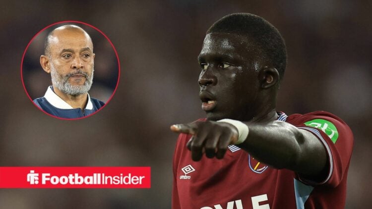 El Hadji Malick Diouf in action for West Ham. with Nuno Espirito Santo in a circular inset