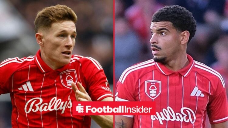 Elliot Anderson and Morgan Gibbs-White in action for Nottingham Forest