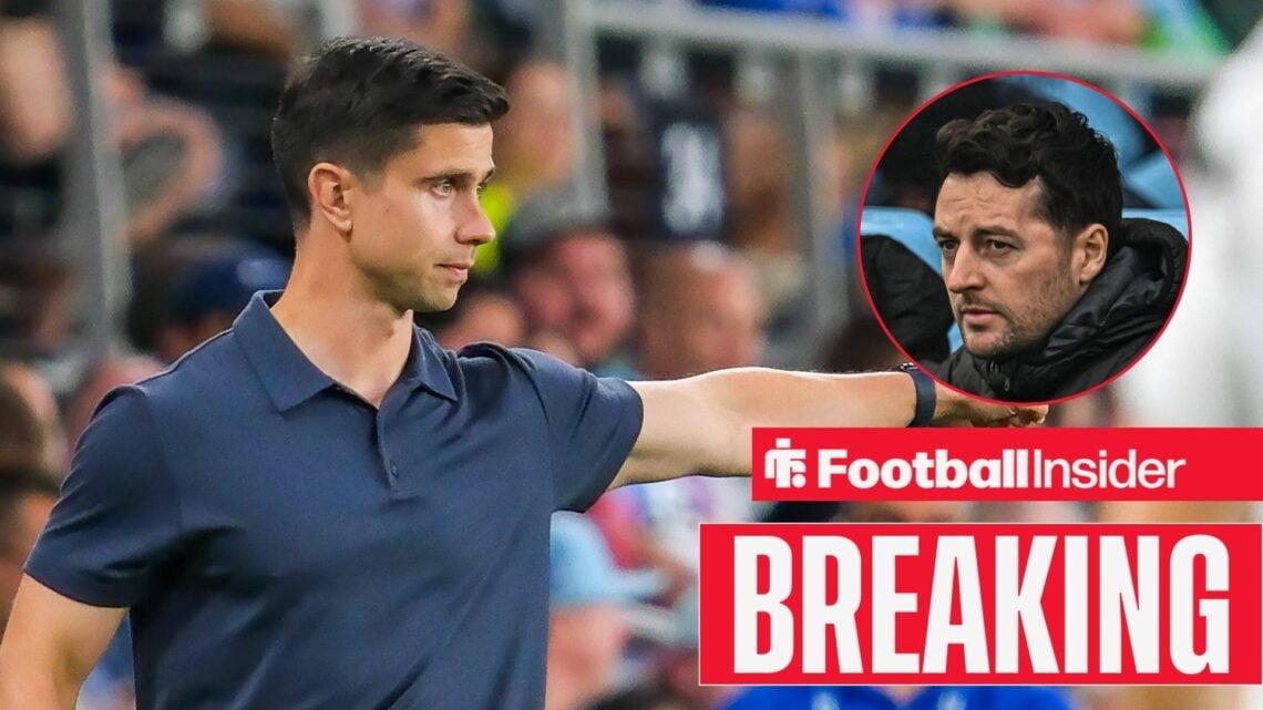 Eric Ramsay on the sidelines at Minnesota United, with Ryan Mason in a circular inset