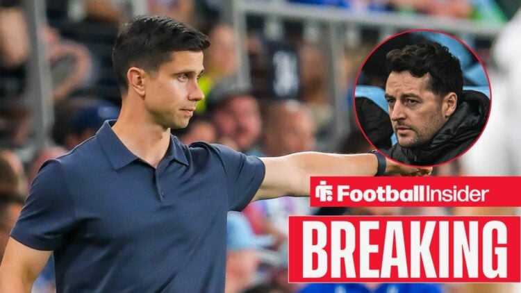 Eric Ramsay on the sidelines at Minnesota United, with Ryan Mason in a circular inset