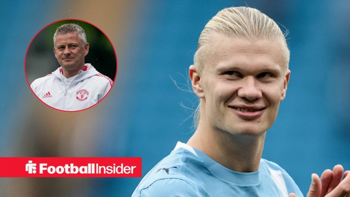 Erling Haaland clapping, Ole Gunnar Solskjaer in a circular inset