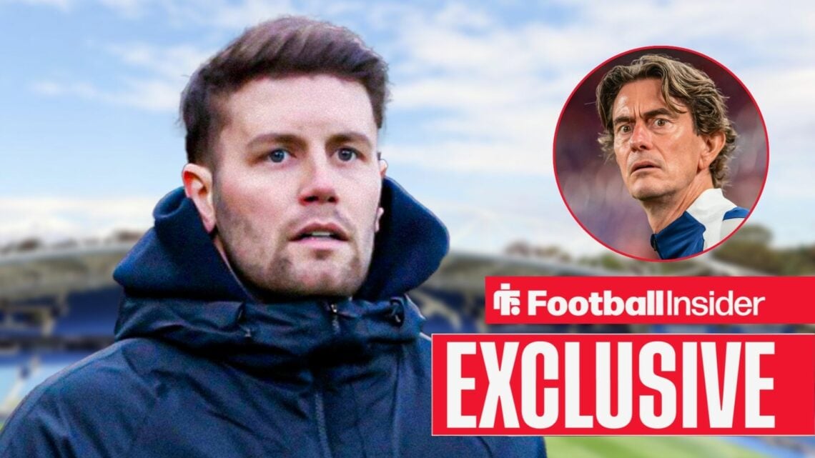 Fabian Hurzeler at the Amex, with Thomas Frank in a circular inset