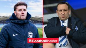 Fabian Hurzeler at the Amex Stadium alongside Tony Bloom with his hand in his pocket