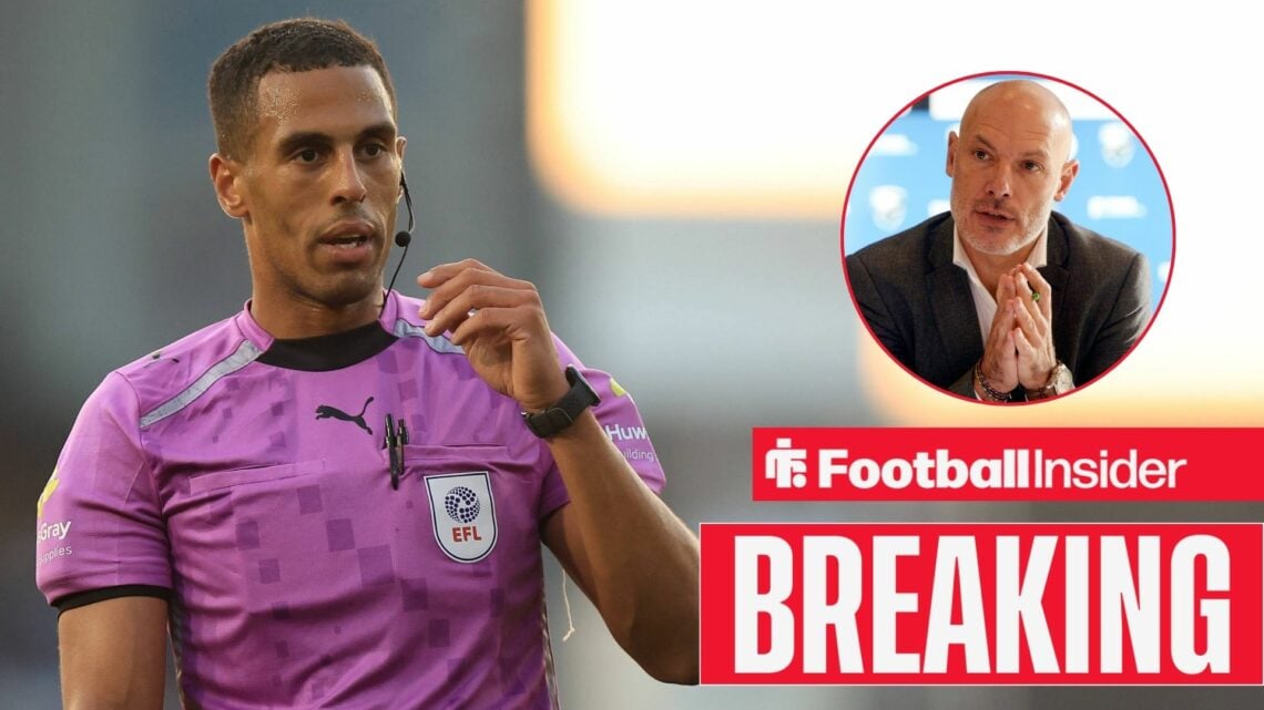 Farai Hallam refereeing, Howard Webb in a circular inset