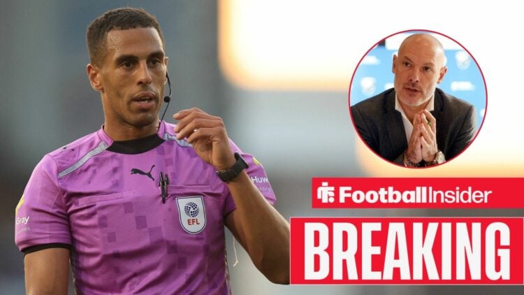 Farai Hallam refereeing, Howard Webb in a circular inset