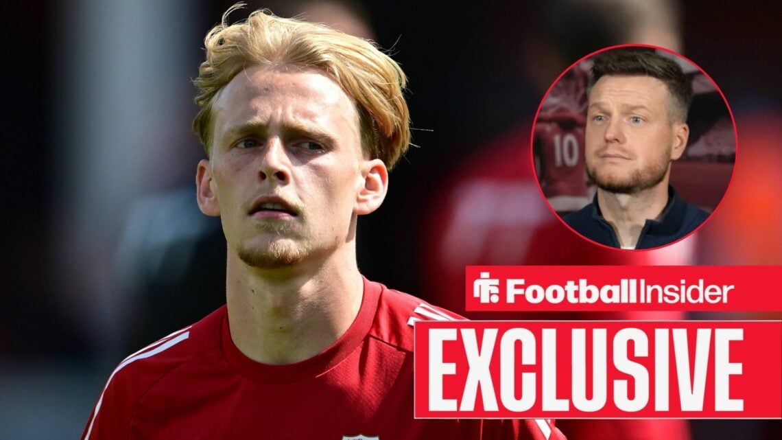 Football Insider exclusive as Finley Munroe is in action during a game, while Middlesbrough manager Kim Hellberg watches from a circular inset.