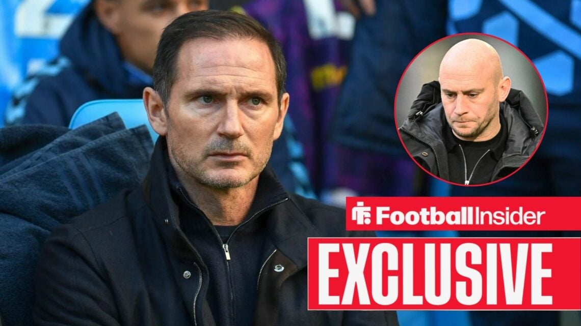 Football Insider exclusive as Coventry City manager Frank Lampard looks towards Hibernian boss David Gray, who features in a circular inset.
