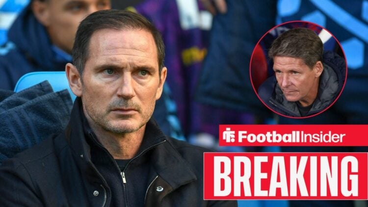 Frank Lampard in the dugout at Coventry City, with Oliver Glasner in a circular inset