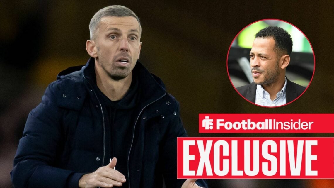 Football Insider exclusive as Gary O'Neil gesticulates on the touchline, while Liam Rosenior watches from a circular inset.
