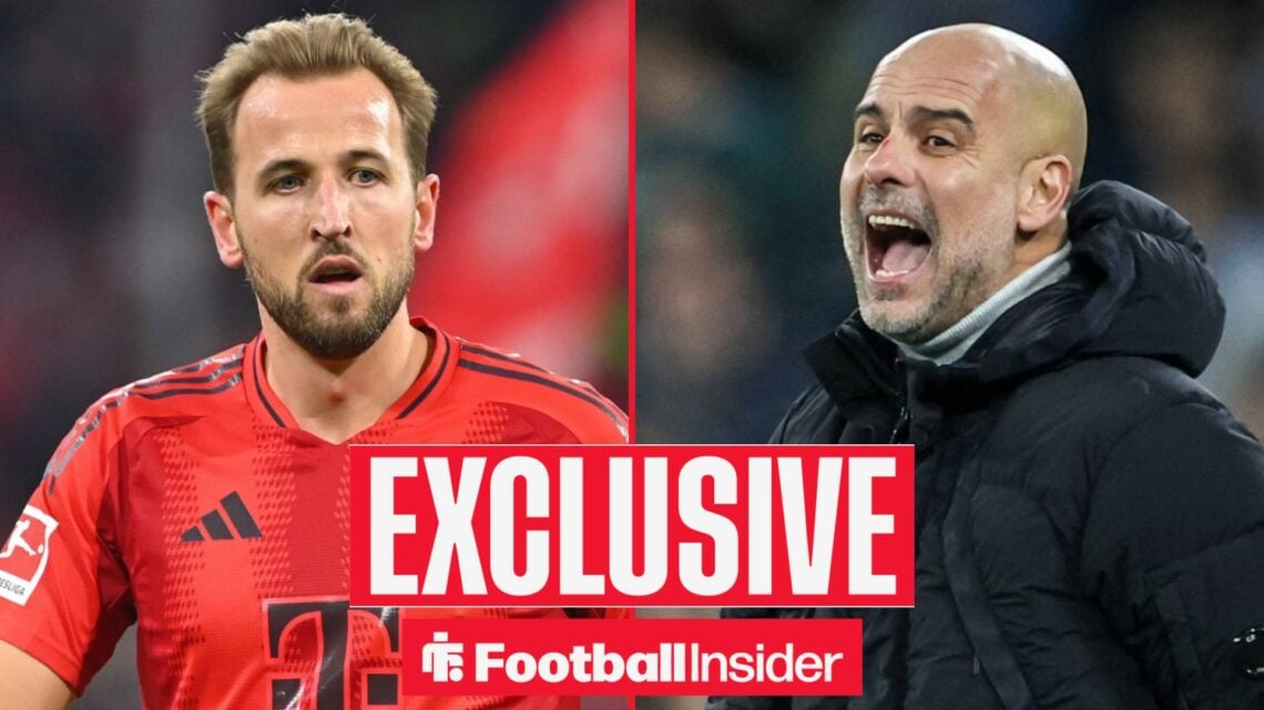 Harry Kane in action for Bayern Munich, with Pep Guardiola on the sideliens