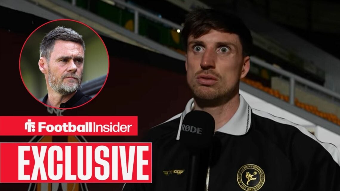 Jake Beesley during an interview with Burton, with Graham Alexander in a circular inset