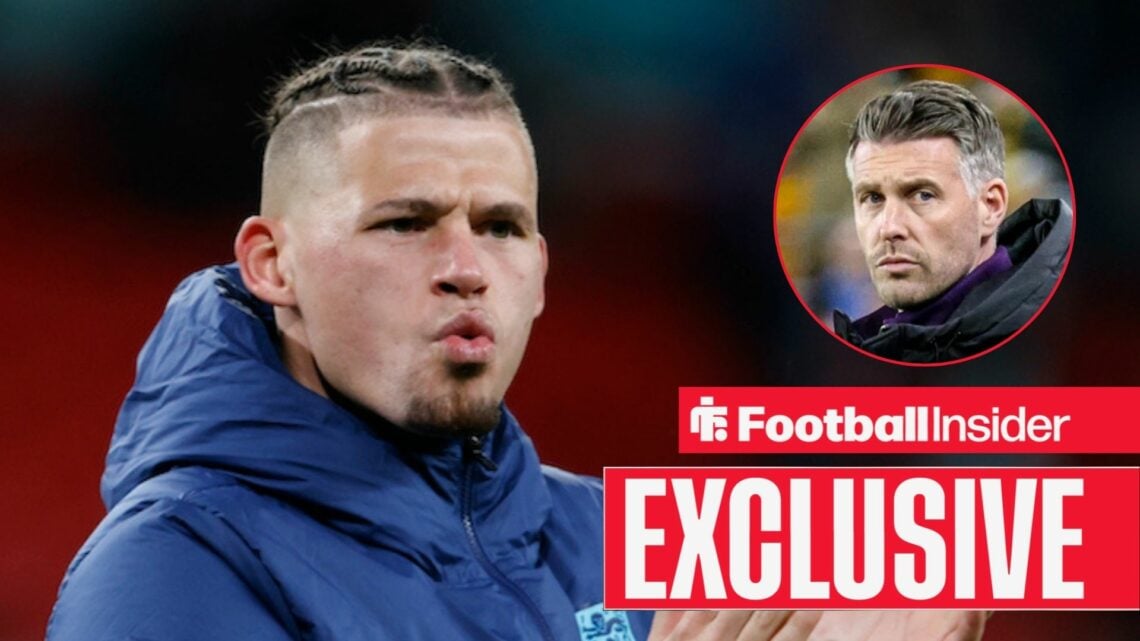 Kalvin Phillips pre-match, with Rob Edwards in a circular inset