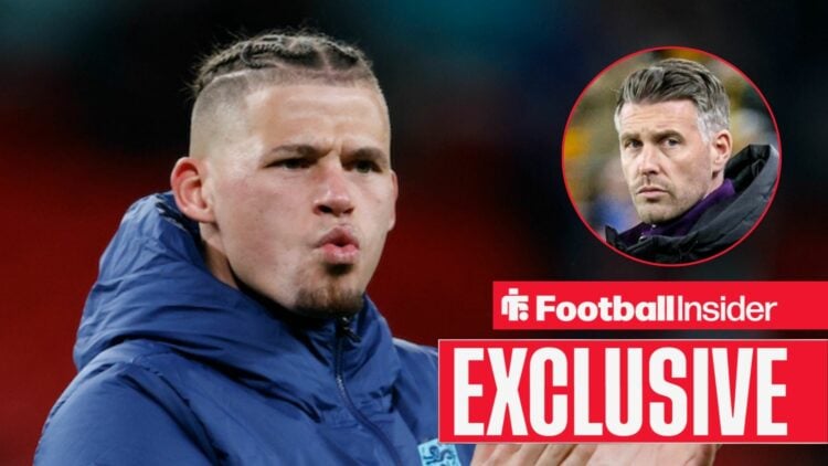 Kalvin Phillips pre-match, with Rob Edwards in a circular inset