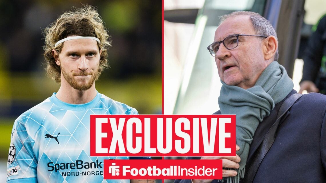 Football Insider exclusive as Kasper Hogh is in action for Bodo/Glimt, as Celtic manager Martin O'Neill watches on.