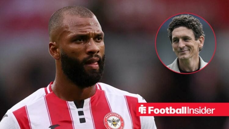 Igor Thiago in action for Brentford, with Keith Andrews in a circular inset