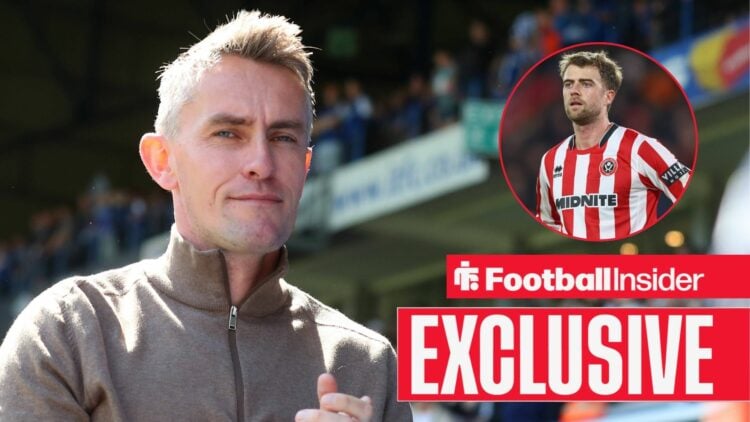 Kieran McKenna at Portman Road, Patrick Bamford in a circular inset