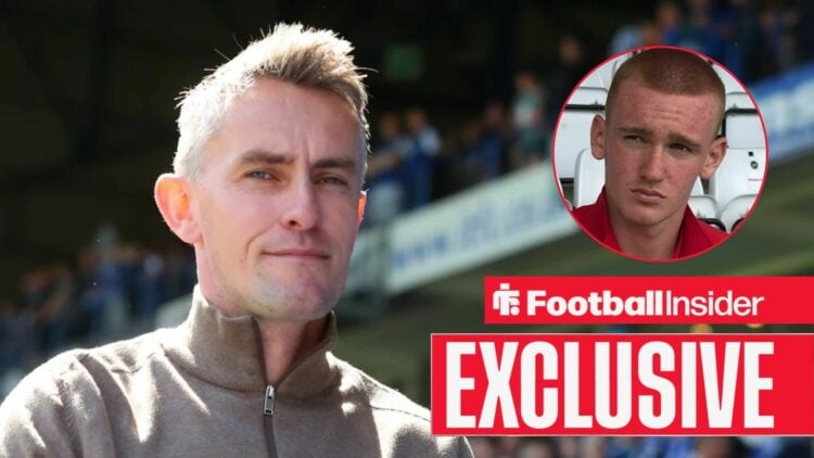 Kieran McKenna on the sidelines at Ipswich, with Ryan Doherty in a circular inset