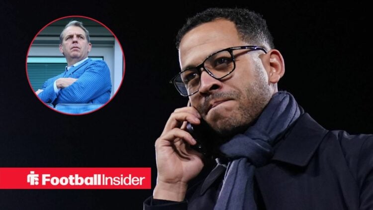Liam Rosenior on the phone with Todd Boehly included in a circular inset