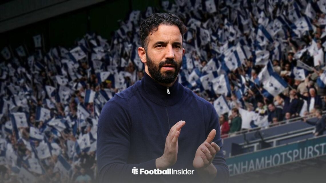 Former Manchester United manager Ruben Amorim applauds at the Tottenham Hotspur Stadium.
