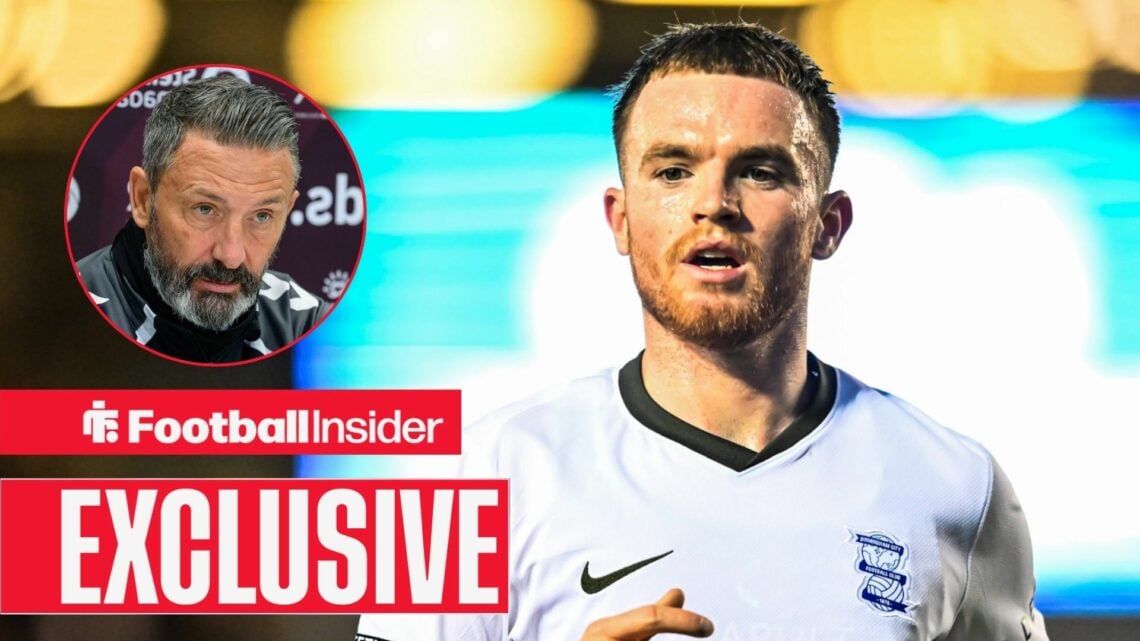 Football Insider exclusive as Marc Leonard is in action for Birmingham City, while Hearts manager Derek McInnes watches on.