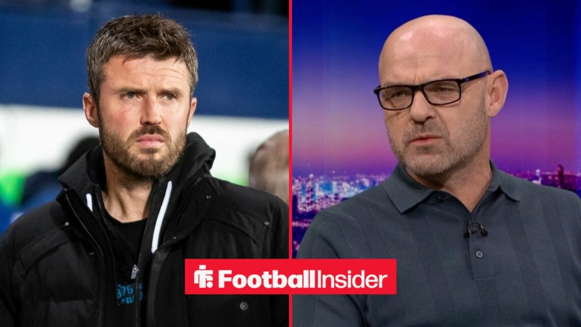 Manchester United manager Michael Carrick stares across a split image towards Danny Murphy.