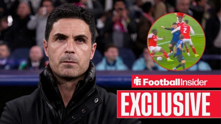 Mikel Arteta on the sidelines, Inter Milan penalty call in a circular inset