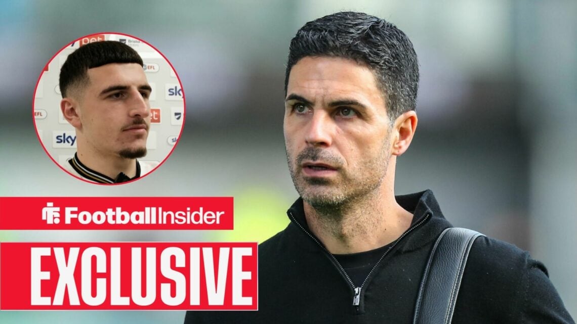 Mikel Arteta applauding at Arsenal, with Maldini Kacurri in a circular inset