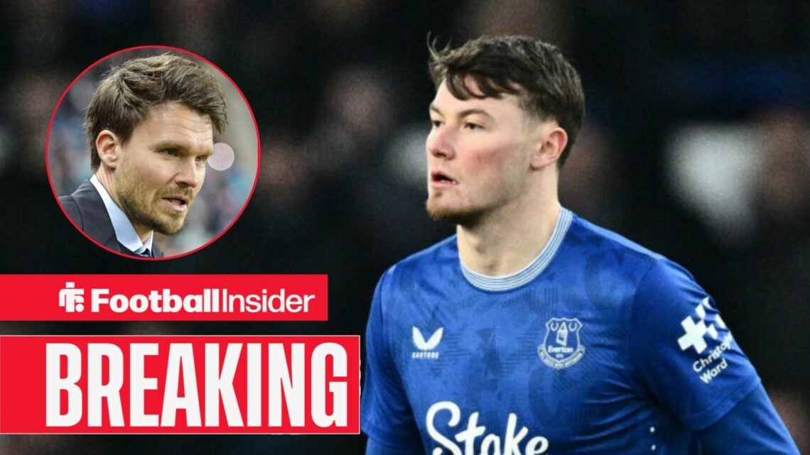 Nathan Patterson in action for Everton, with Danny Rohl in a circular inset