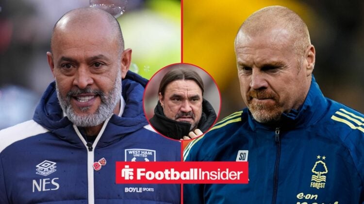 West Ham United manager Nuno Espirito Santo and Nottingham Forest boss Sean Dyche feature on either side of a split image, as Leeds' Daniel Farke i...