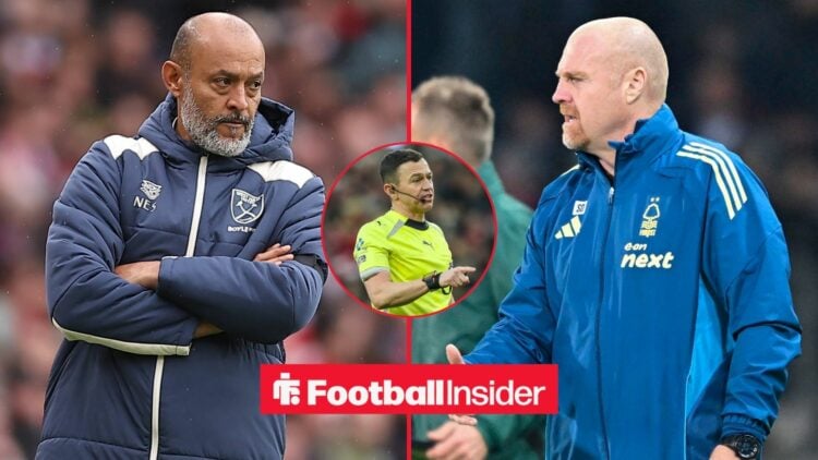 Nuno Espirito Santo and Sean Dyche side-by-side, Tony Harrington in a circular inset