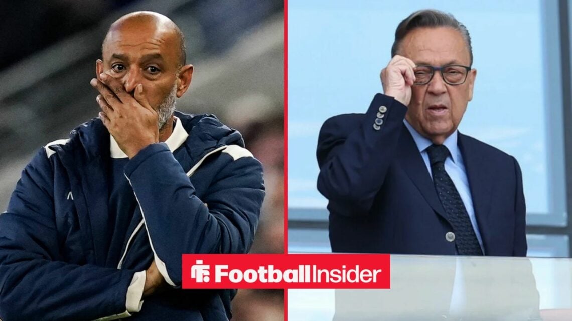 A split image as West Ham manager Nuno Espirito Santo places his hand over his mouth, while owner David Sullivan watches on.